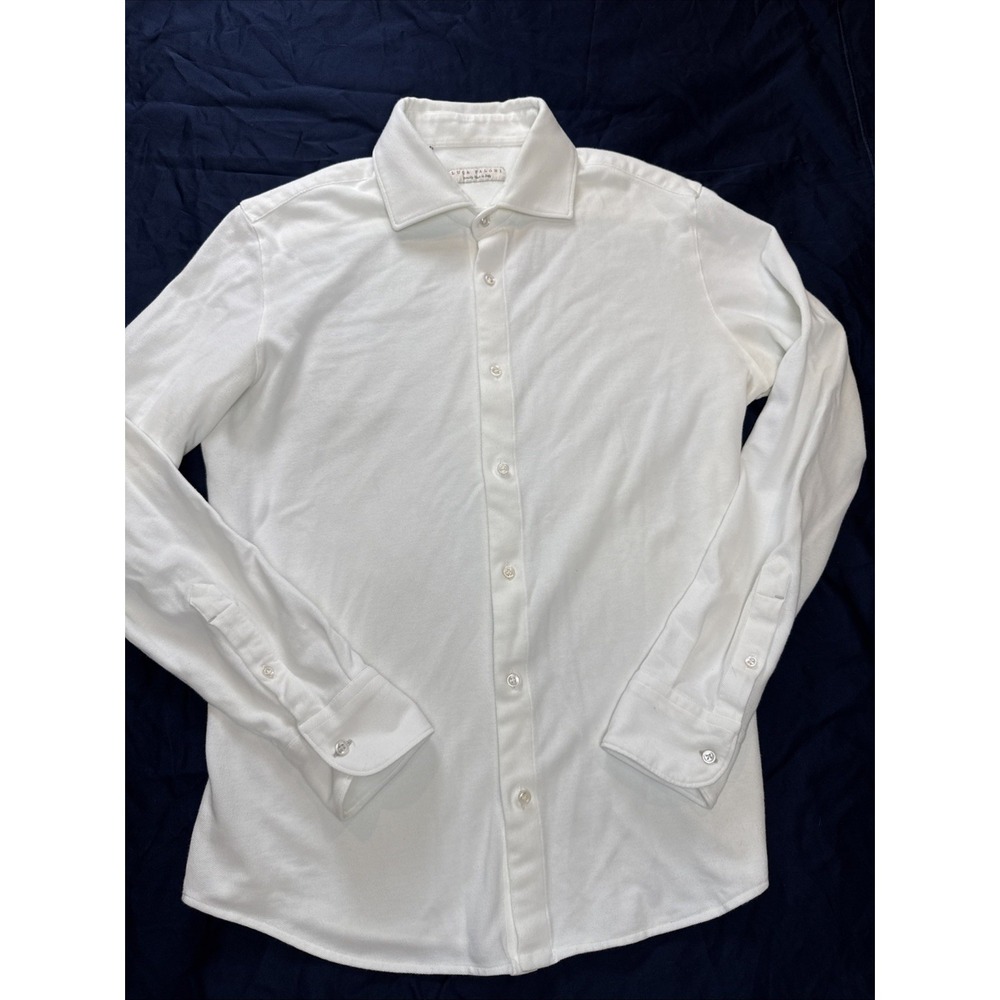 Luca Faloni Shirt Mens Large Cream White Polo Long Sleeve Polo Made in Italy